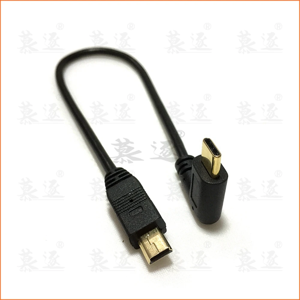 Micro przewód USB Mini 5Pin z męskiego na męskie USB 3.1 typu C łokieć do Mini Micro USB 2.0 OTG kabel do ładowania konwertera Adapter danych 25cm