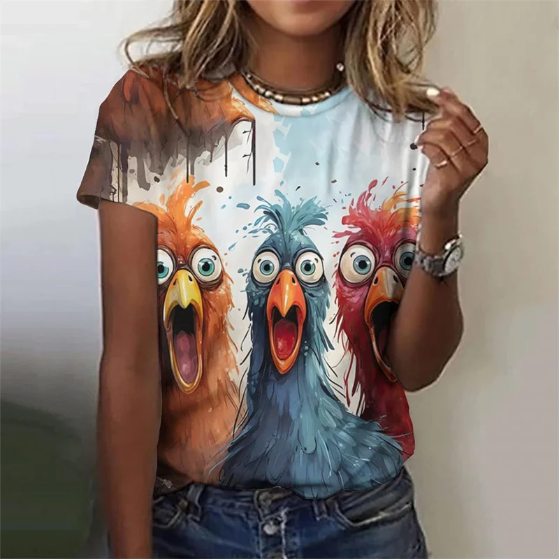 Cute Chicken Pattern T-Shirt For Women Funny Animals 3D Printed T Shirts Summer Fashion Street Tees O-Neck Tops Short Sleeves