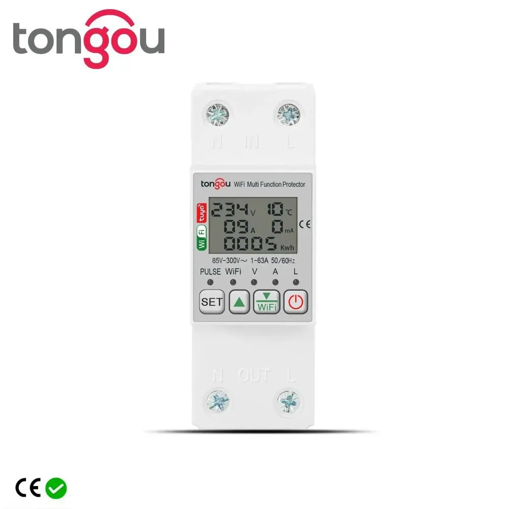 TONGOU 63A 110V 220V SmartLife misuratore di energia WIFI Timer interruttore di misurazione Kwh con corrente di tensione e protezione dalle perdite