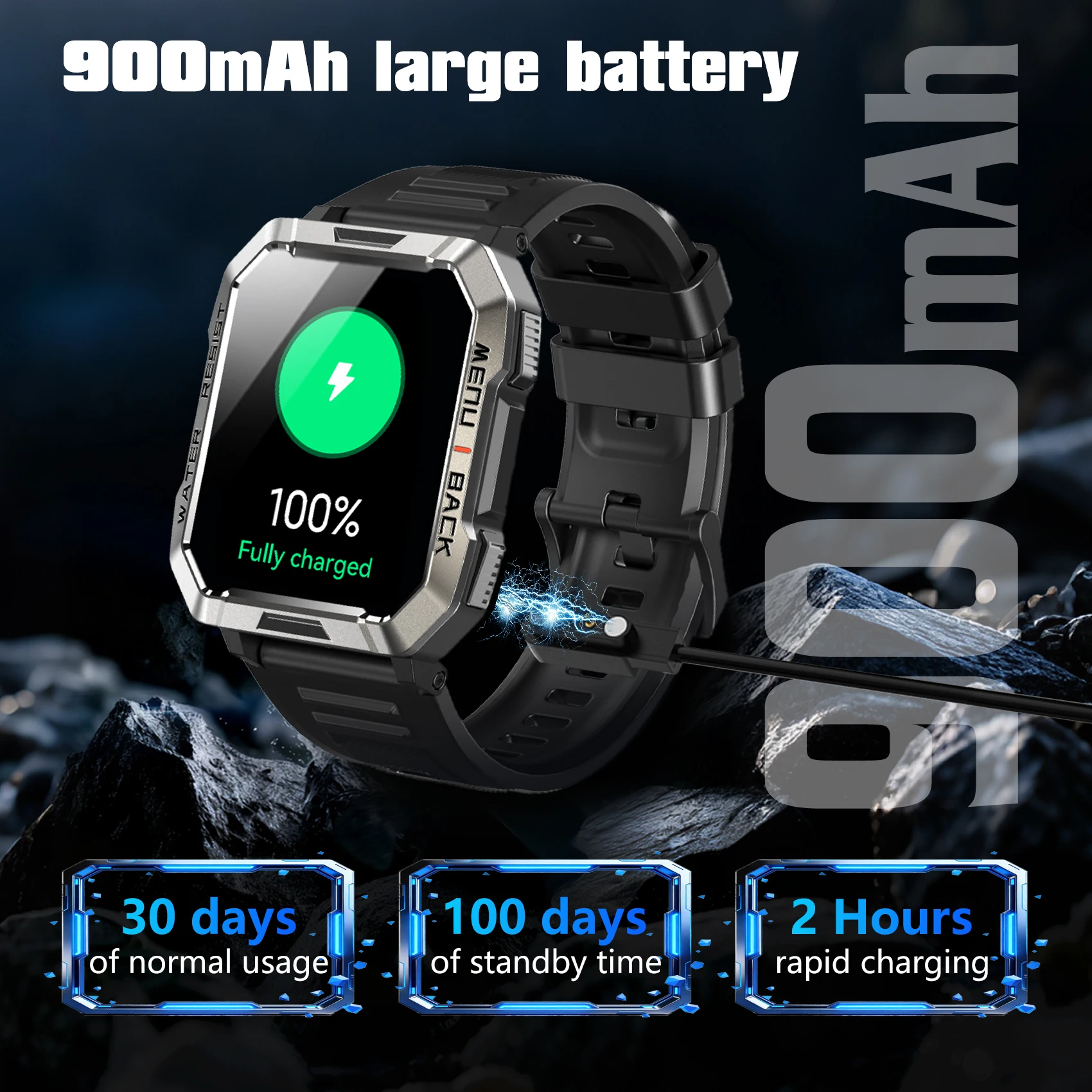 Blackview W60 Waterproof Smart Watch with Emergency Lighting 900mAh Battery 2.01'' HD Screen Bluetooth Outdoor Watches for Men