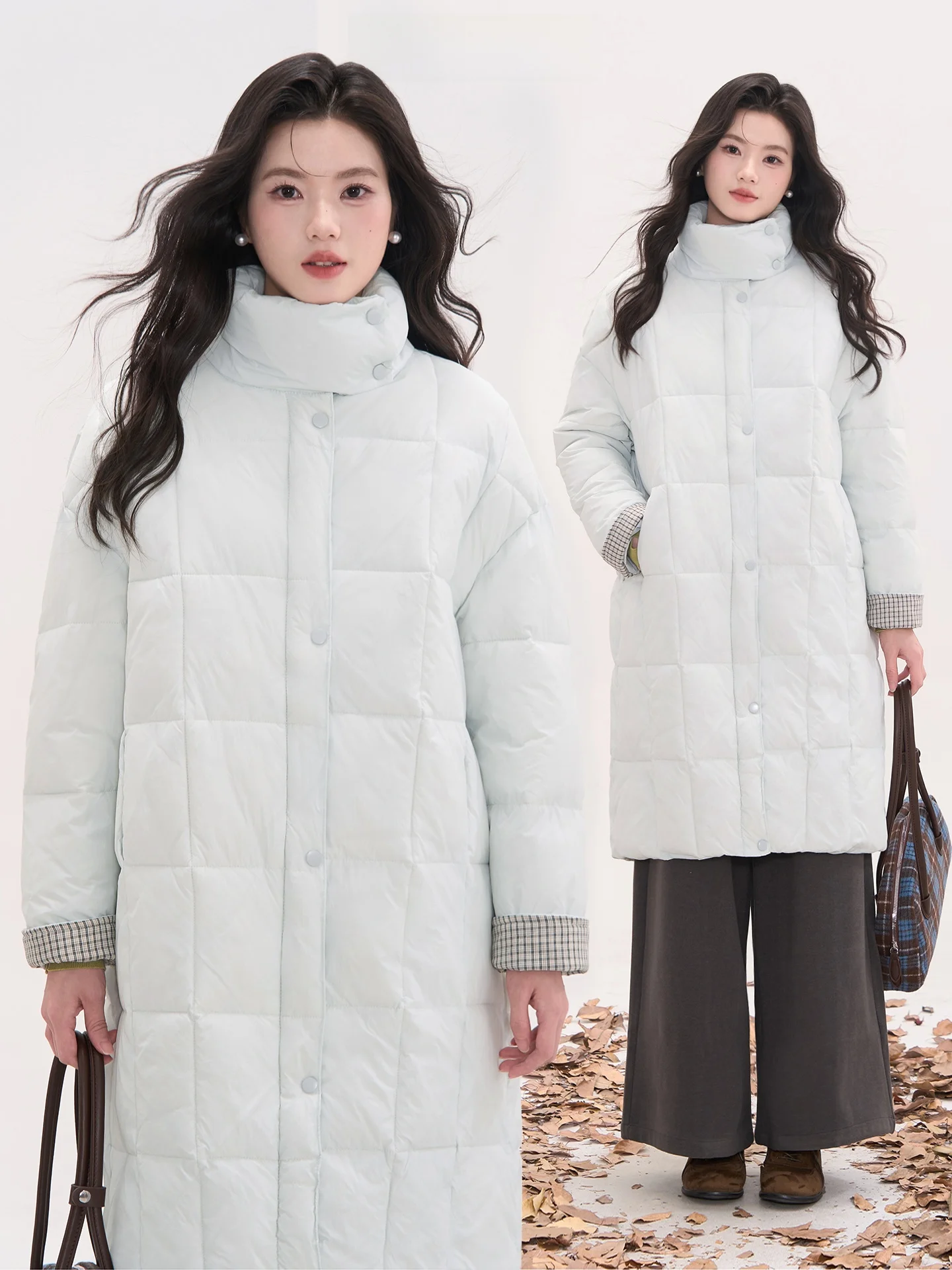 

Heme цветочный полевой окно клетчатый хлопковый джет женский зимний теплый воротник-стойка миди пальто корейский Sle прямой крой