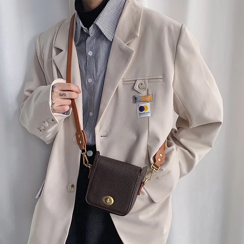 2022 New Style Retro Brown Small Shoulder Bag Simple Man Messenger Crossbody Bag Man Pu Leather Mini Phone Bag