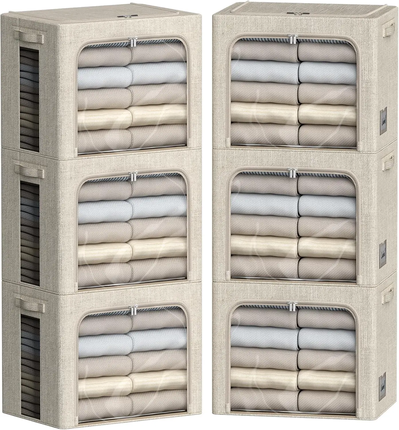 

6-Pack Foldable Clothes Storage Bins with Clear Window, Metal Frame, Beige 15.7x11.8x11.8inch (36L)