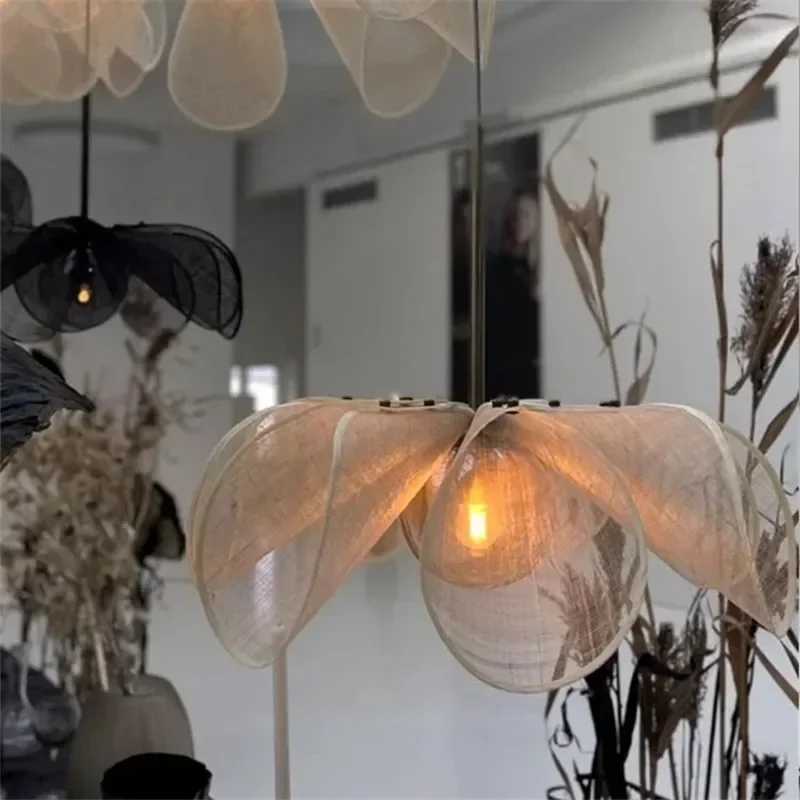 وابي سابي النسيج قلادة أضواء الفرنسية مصباح ليد فندق مطعم القماش زهرة مصباح غرفة المعيشة مصباح معلق للمنزل Deocr