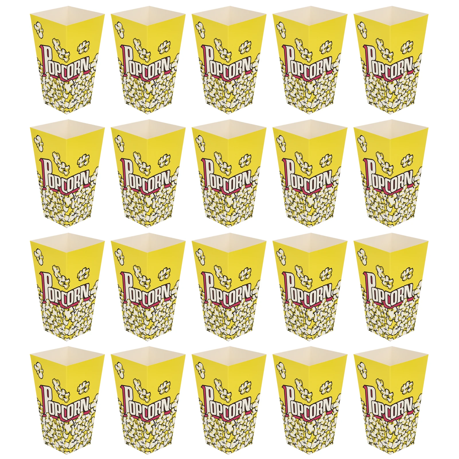 

100pcs Popcorn Boxes Foldable Paper Buckets Yellow Lightweight Party Supplies Movie Night Snack Containers Storage for Candy