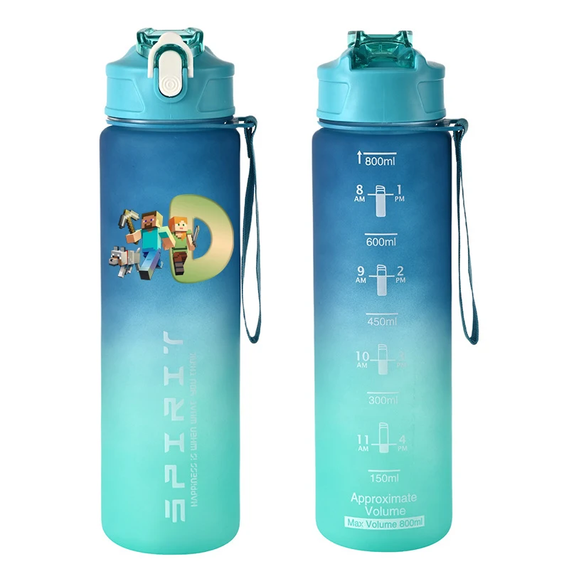 800 مللي لعبة موضوع الرياضة المحمولة التدرج أكواب الشرب Minecrafted كوب ماء السفر مانعة للتسرب شرب زجاجة زجاجات مياه الهدايا