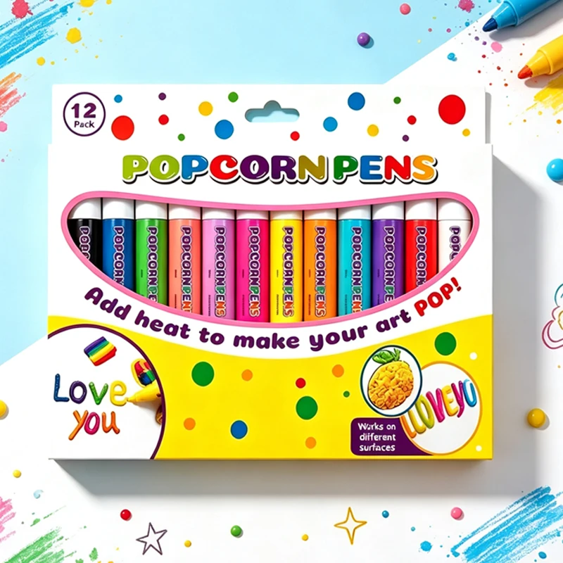 Diy Bubble Popcorn Painting Pen Magic 6-Color Bubble Pen 3d Art Pen Children'S Painting Coloring Creative Marker Pen