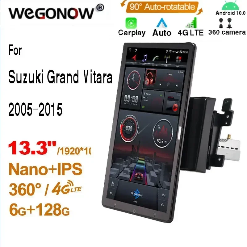 

13,3 дюйма Android10.0 для Suzuki Grand Vitara 2005-2015, автомобильное радио, панорамный 360-градусный автоматический аудиоплеер, поворотный SPDIF, 4G LTE, без DVD