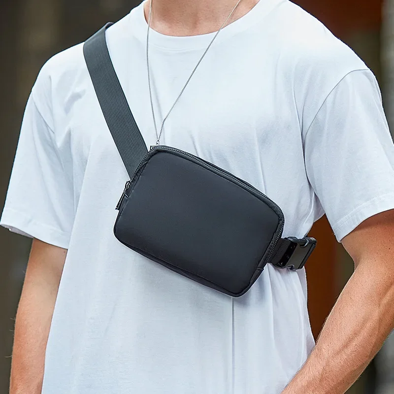 Men Chest Bag Small Fashion Male Shoulder Crossbody Bags Sling Phone Bag for Man 2023 Nylon Sports Student Body Rig Black Travel