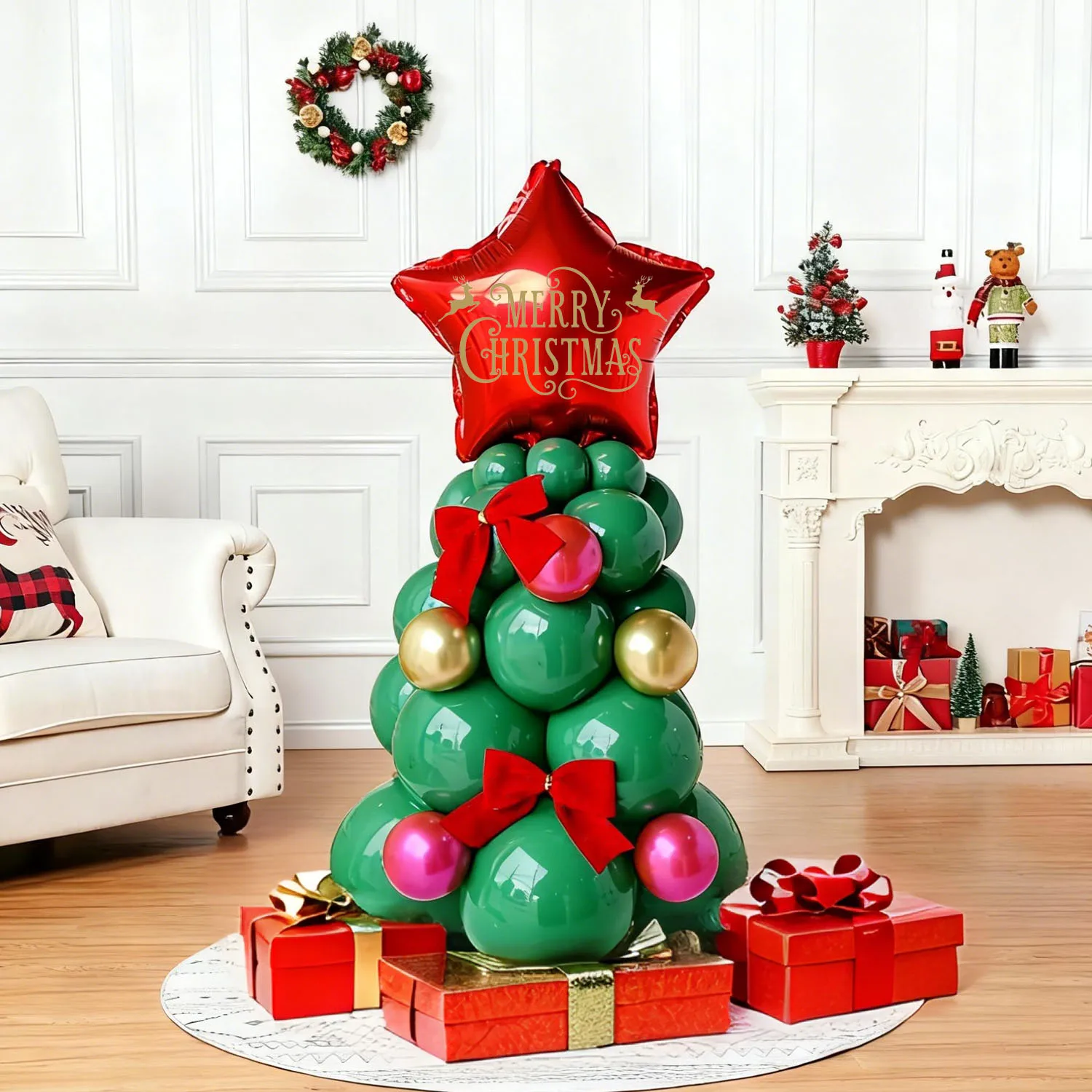 مجموعة بالونات على شكل شجرة عيد الميلاد، ملصقات عيد الميلاد، فيونكة مخملية، بالونات حمراء خضراء لتزيين عيد الميلاد ورأس السنة الجديدة #3