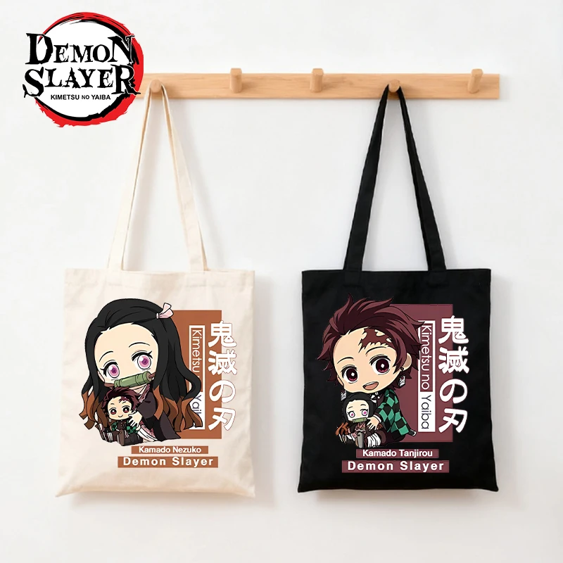 

Demon Slayer Canvas Shoulder Bag boy girl Anime Cartoon Storage Bags Adult Large Capacity Student Stationery Eco Handbag Gifts