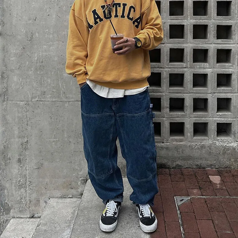 

Long Valley Produced FREAKS STRORE Свободные мужские джинсы с нашивками и кетми Wooutter Sle Повседневные прямые джинсы