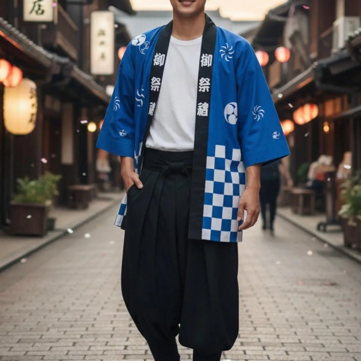 Japanese Traditional Festival Happi Coat Print Harajuku Open-Front Wide Sleeve Kimono Matching Accessories Summer Party Cosplay