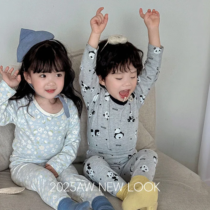 MILANCEL Autumn Kids Household Clothes 2-9T Cartoon Bunny Floral Girls Pajamas Set Korean Grid Children Letter Loungewear 2PCS