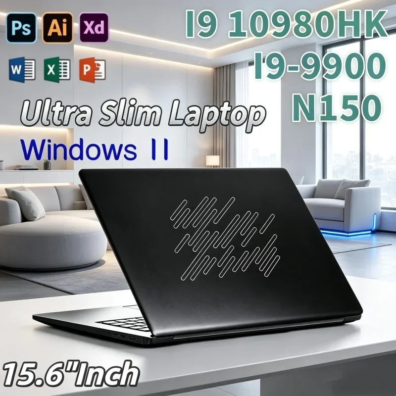 15.6" Agile Intel Core I9‑10980HK/I9‑9900/N150 Gaming Business Black Laptop Computer PC 32GB RAM Fingerprint Unlock Notebook PC