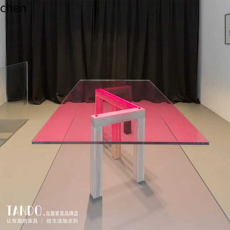 

HYS Minimalist Dining Table Vintage Style Colored Glass Conference Table