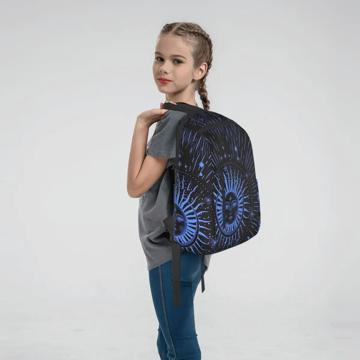 Blue Celestial Sun Moon Backpack Large Capacity Boys Girls BookBag School Bag Shoulder Bags for Men Women