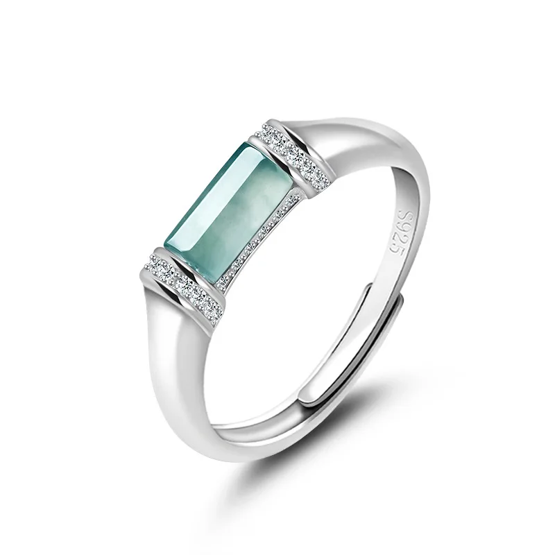 

Natural A-grade Jade Blue Water Saddle Ring Ice Jadeite S925 Silver Set Fashion Ring Women's Jewelry Adjustable Drop Shipping
