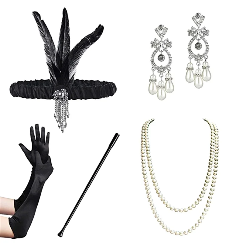 Damen accessoires Kostüm Accessoires Flapper 20's Mädchen Kostüm 1920er Jahre Set Schmuck