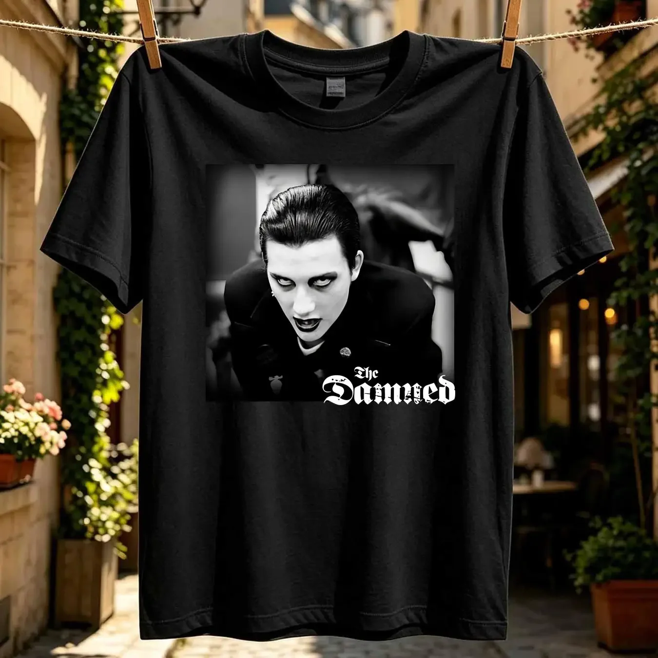 washed T Shirt Retro The Damned Black K57584 long or short sleeves vintage Washed Comfortable Breathable Stylish Versatile