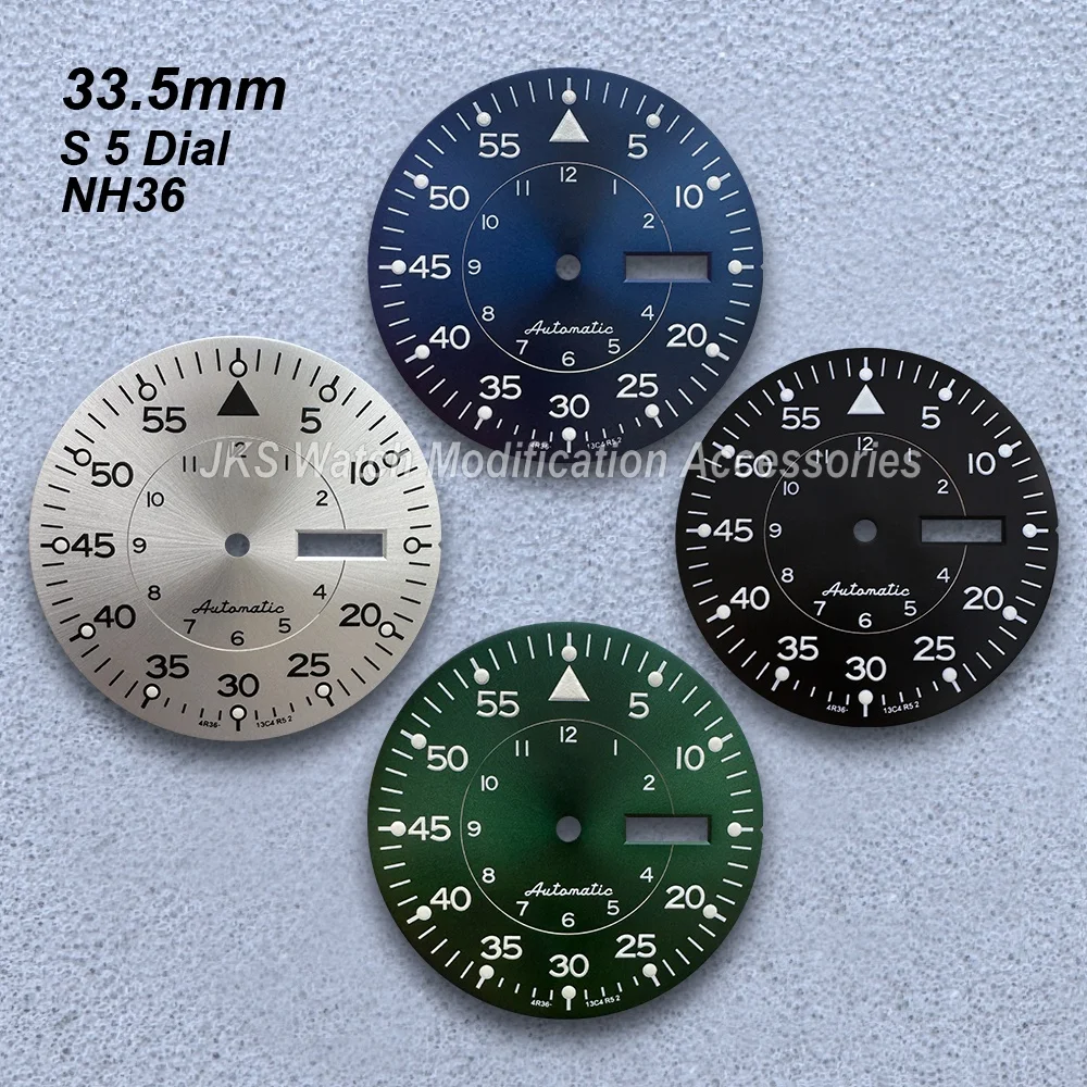 33.5mm Sunray S5 Dial For NH36/4R36 Automatic Movement Green Luminous High Quality Dual Calendar Watch Modification Accessories