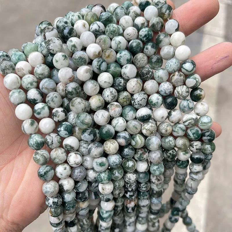 4 6 8 10 12mm Natural Stone Tree Agate Round Loose Beads 15