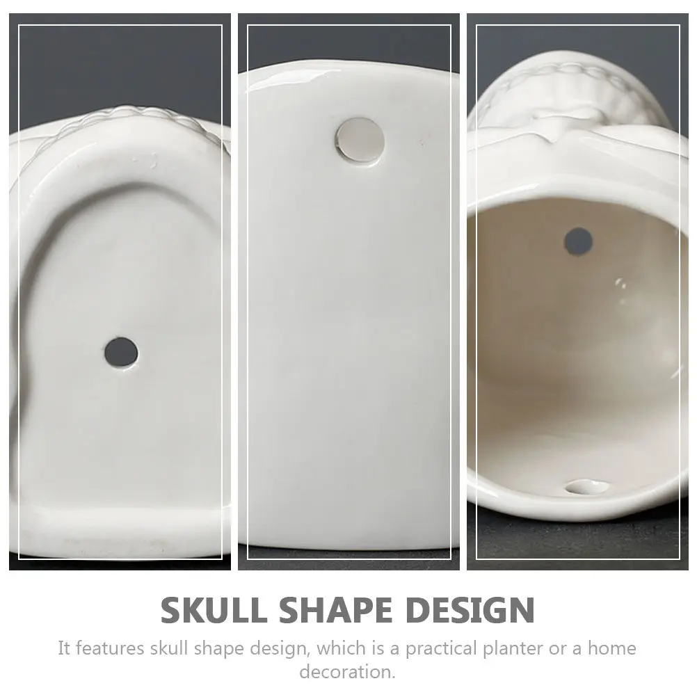 1Pcs Skull Shape Planter Ceramic Succulent Pot Desktop Garden Decor Indoor Outdoor Flower Arrangement Pot Skull Shaped Flowerpot