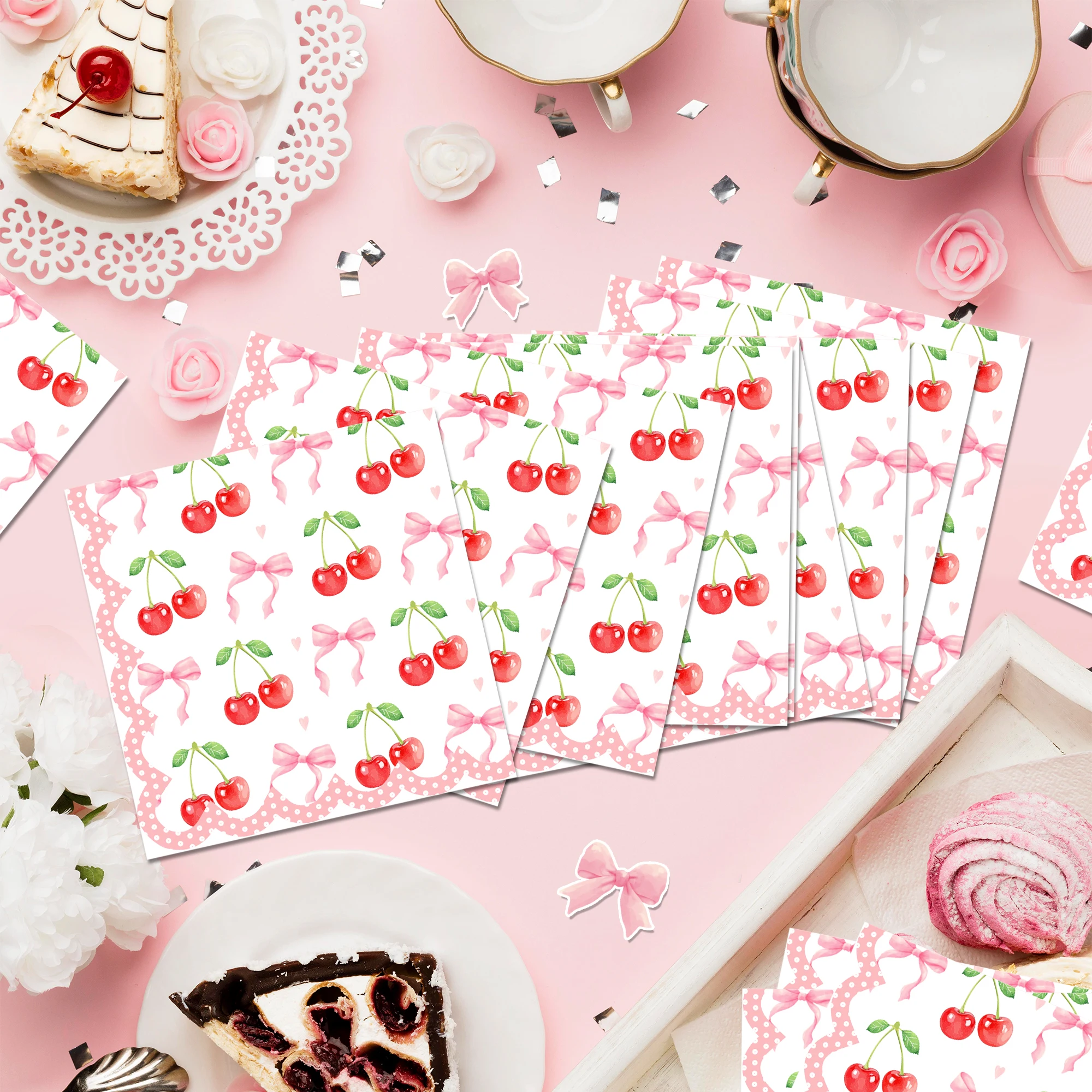 20/40/60pcs Pink Cherry Guest Napkins Dinner Paper Bathroom Hand Towels Tissues for Wedding Birthday Party Decoration