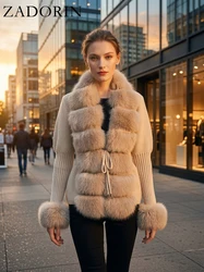 ZADORIN-Manteau en Fausse Fourrure pour Femme, Pull de Luxe avec Poignées Cardigan, Col Amovible, Veste Blanche et Rose, Combinaison en Fausse Fourrure, Automne et Hiver
