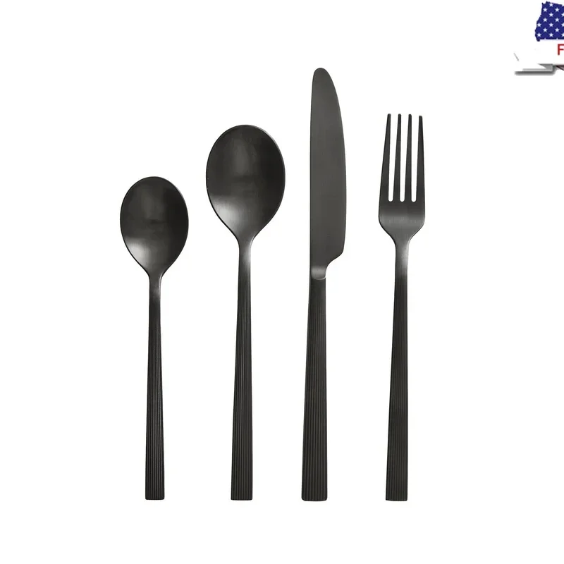 

16-Piece Black Stainless Steel Flatware Set Service 4 Ergonomic Design Dishwasher Safe Elegant Durable Tableware Dining