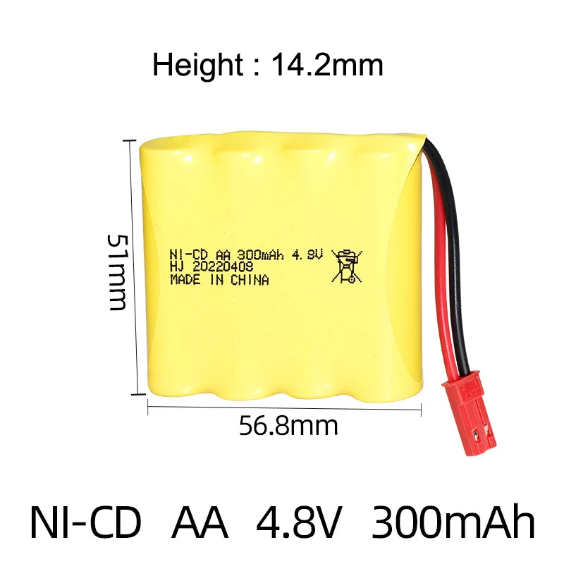 بطارية AA قابلة للشحن لسيارة لعبة التحكم عن بعد ، Ni-CD ، كابل شحن USB ، JST-2P ، 4.8 فولت ، 300 مللي أمبير