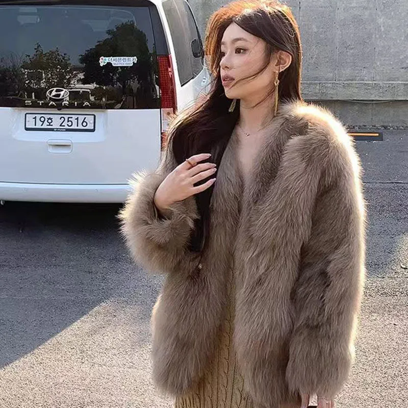 Haining Xiaoxiangfeng Imitation Fox Fur Jacket Women's Spring and Autumn 2025 New Thin Fur Warm Jacket