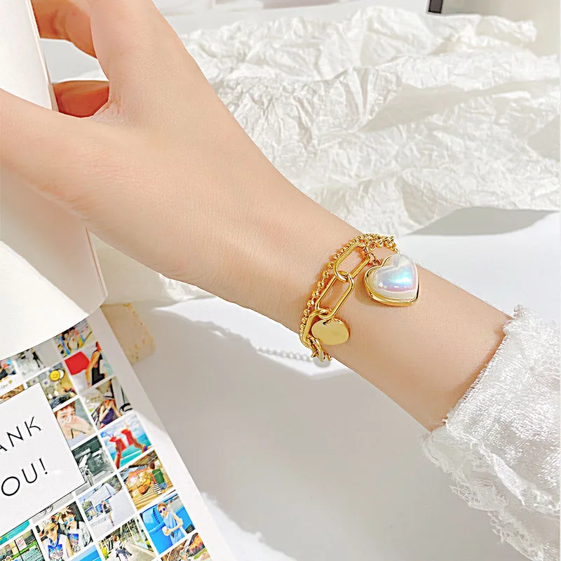 Edelstahl-Armband mit 5-Blatt-Kleeblatt-Anhänger für Damen, modisches, hohles Handketten-Armband, Schmuck, Partygeschenk – Detail 9