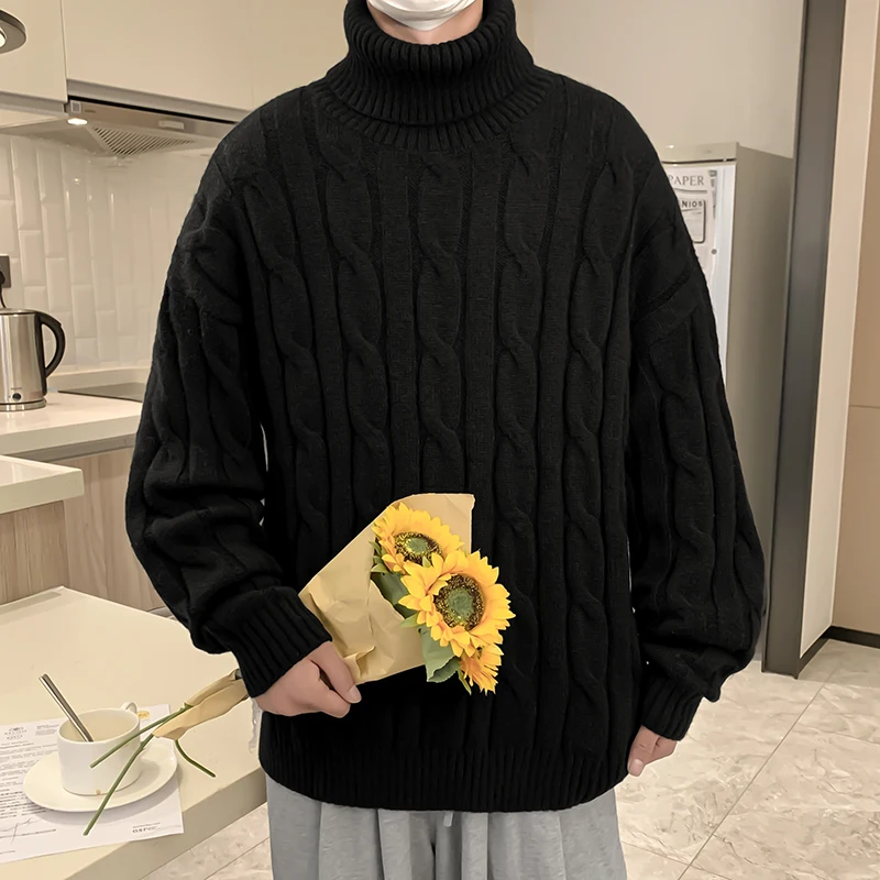 Japanese Style Thickened High Collar Knitted Sweater Men's Autumn Winter Warm Base Layer Shirt Cityboy Style Leisure Vintage