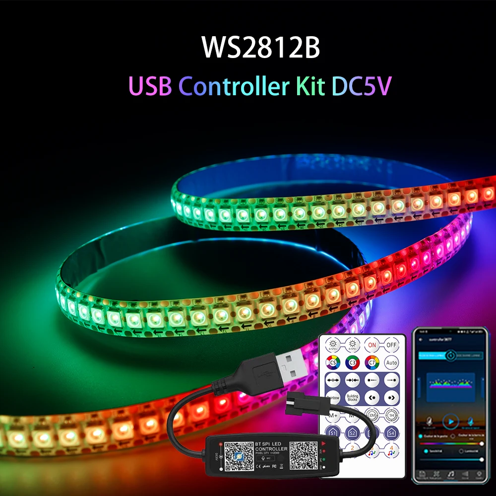 DC5V WS2812B LED Strip Bluetooth Wifi Music USB Controller Kit 30/60/144Leds/m Dreamcolor Individually Addressable RGB LED Tape