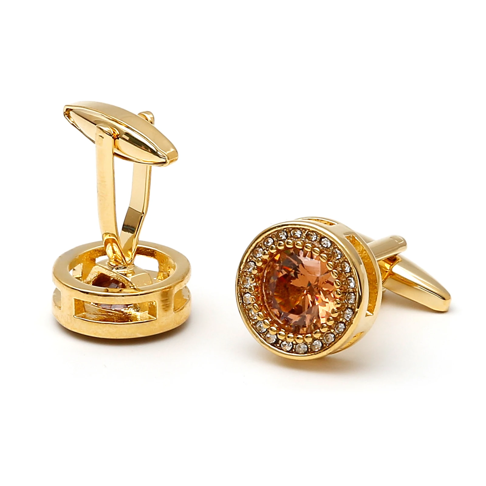 Cufflinks สําหรับชาย TOMYE XK23037 Luxury Zircon และ Rhinestones รอบ Golden อย่างเป็นทางการเสื้อ Cuff Links เครื่องประดับงานแต่งงาน