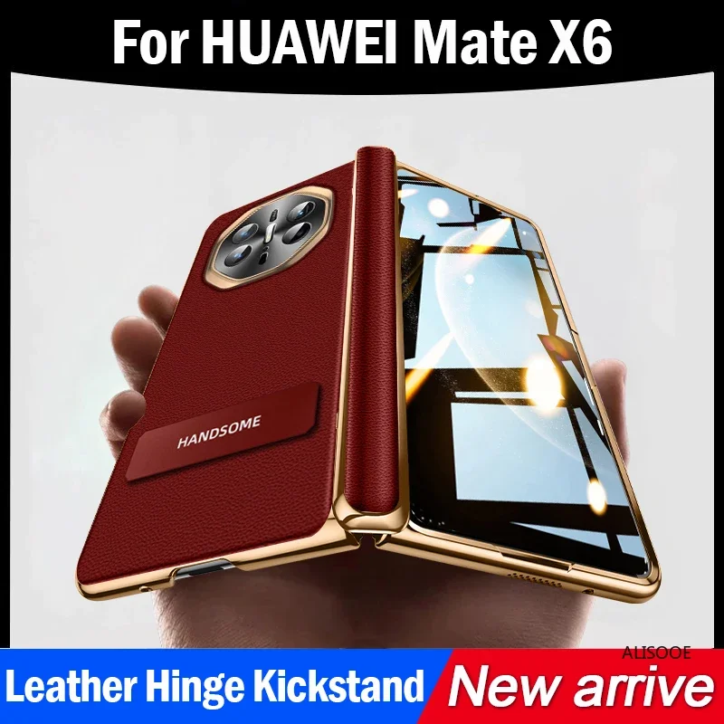 

Кожаный шарнирный чехол для Huawei Mate X6, роскошный кожаный чехол с подставкой, переднее стекло, чехол для Huawei Mate X6 5G Funda