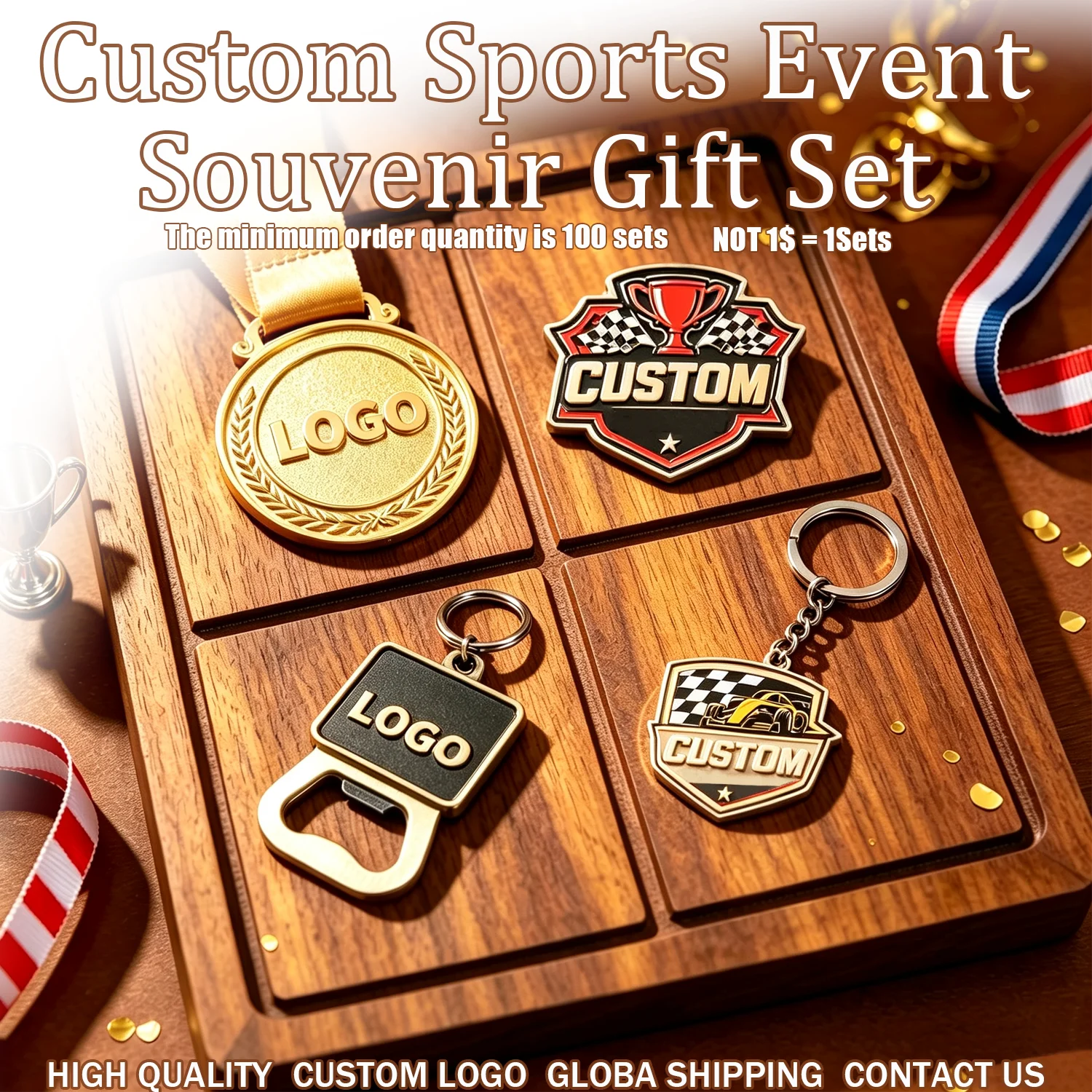 Custom Souvenir Gift Set MixMatch With Medal Pin Keychain Coin Bottle Opener Personalized for Sport Corporate Event Wedding Gift