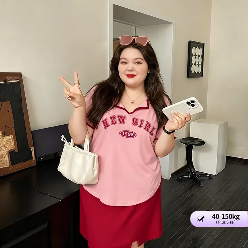 

【Oversize T-shirt】Plus size women's v-neck loose fit print tee