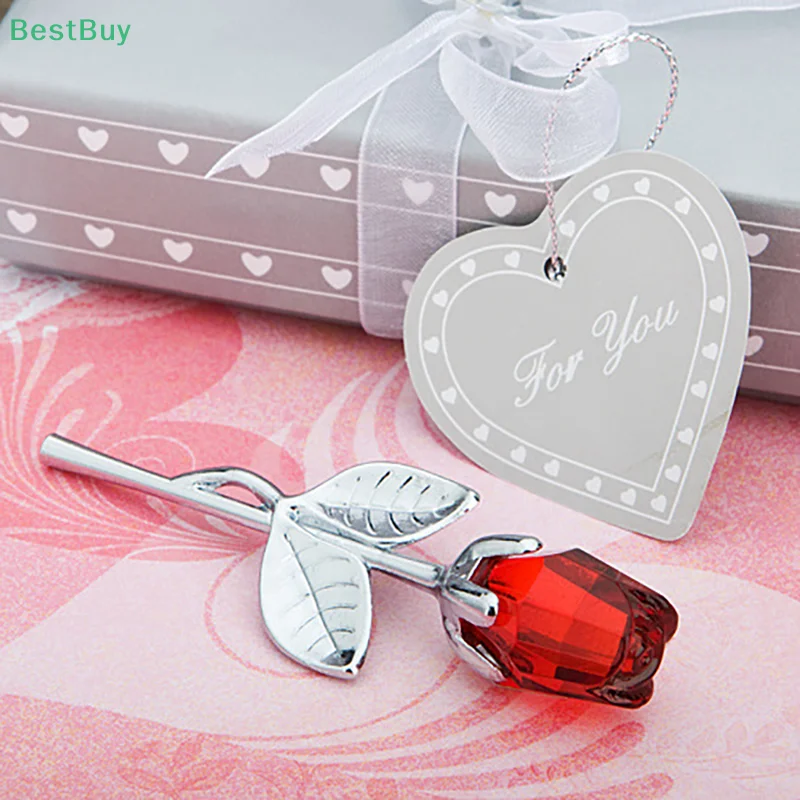 Creative Romantic Crystal Rose Figurines Crafts Valentine Day Favors Souvenir Home Wedding Decoration Ornaments Couple Gift Box