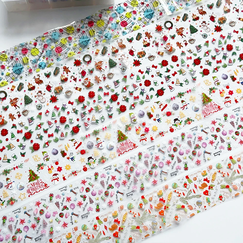 10 rotoli di adesivi per trasferimento di fogli per nail art natalizi, fiocchi di neve colorati, albero di Natale, modelli di pupazzo di neve, decalcomanie per unghie, manicure invernale
