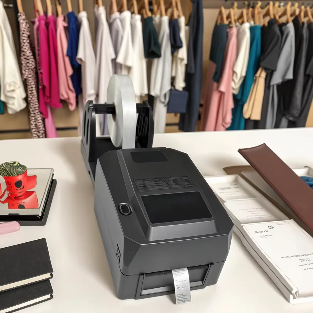 

200DPI New 4inch Thermal Transfer Label Printer 110mm Washing Care Label Printer for Clothing with Label Roll and Ribbon No Cut