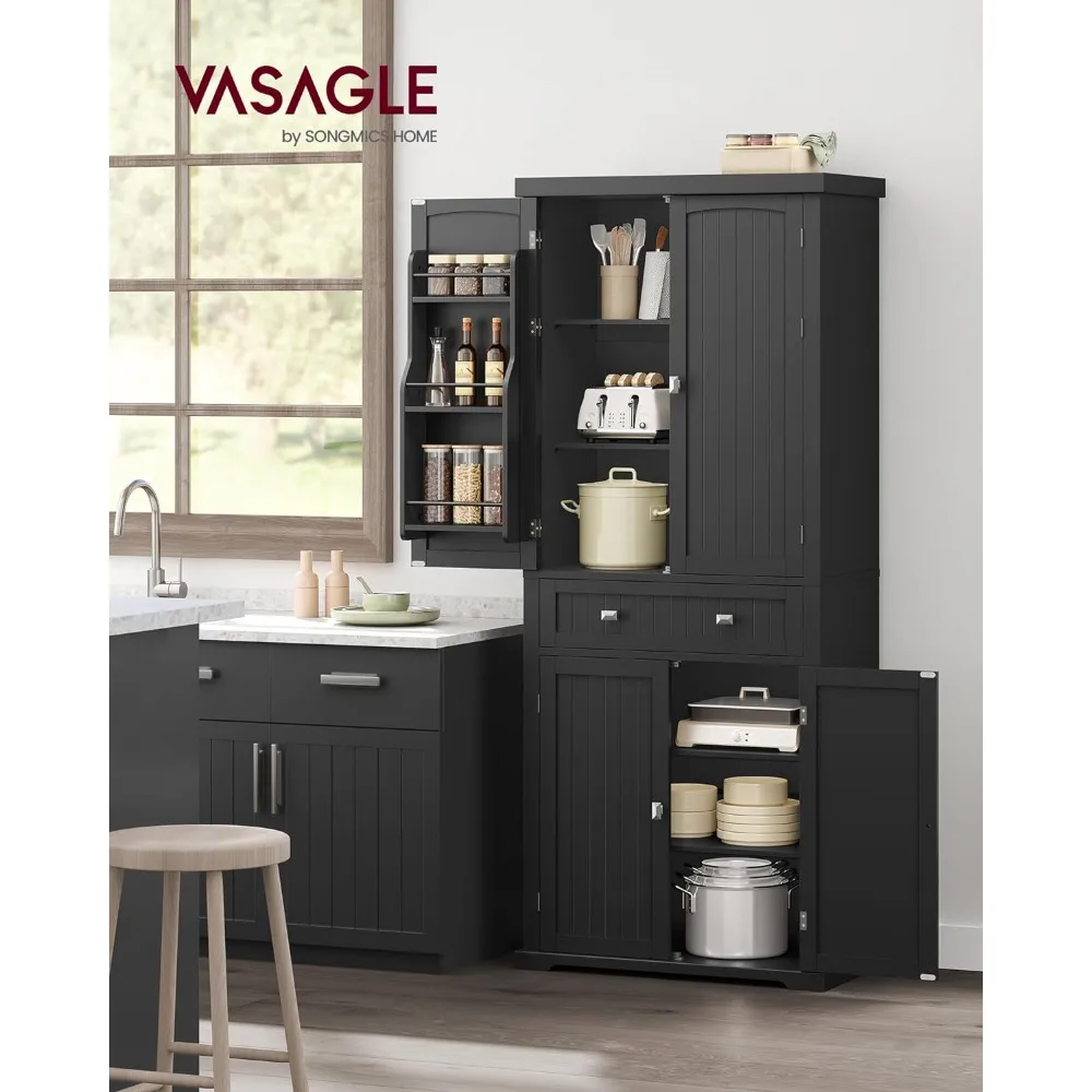 VASAGLE Pantry Cabinet, 71.7-Inch High Freestanding Tall Cupboard Storage Cabinet with a Drawer, 2 Cabinets, 4 Adjustable,7Tiers