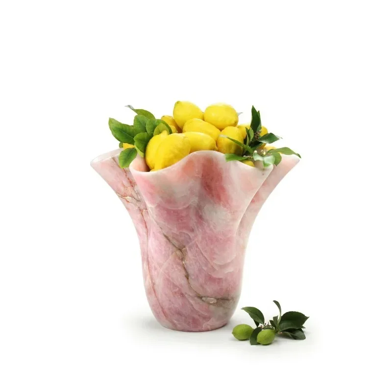 Multi-Purpose Pink Agate Vase Vase Utensils, Sculpture Pink Rose Quartz Marble