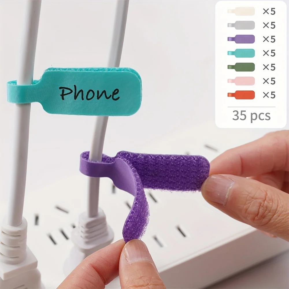 35/70pcs Reusable Multicolor  Waterproof Cable Labels Color-Coded Organizer Straps for Data Charger Cords Home Office Travel