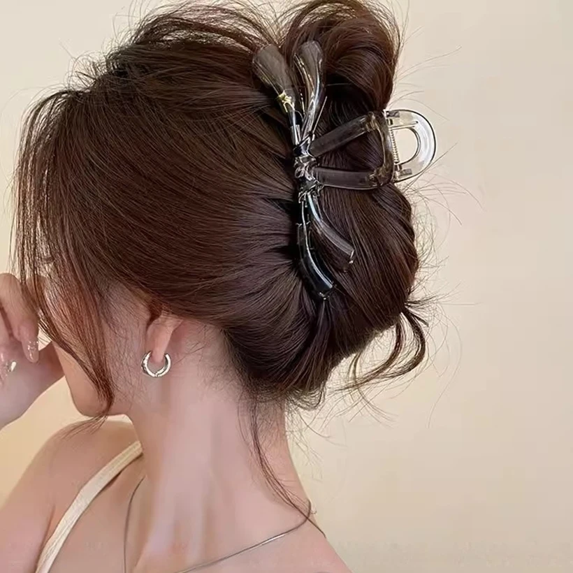 2/4 قطعة كبير القوس الشريط مشبك شعر السلطعون المشابك للنساء الفتيات الحلو الاكريليك القرش مشبك شعر دبوس الشعر ذيل حصان إكسسوارات الشعر #2