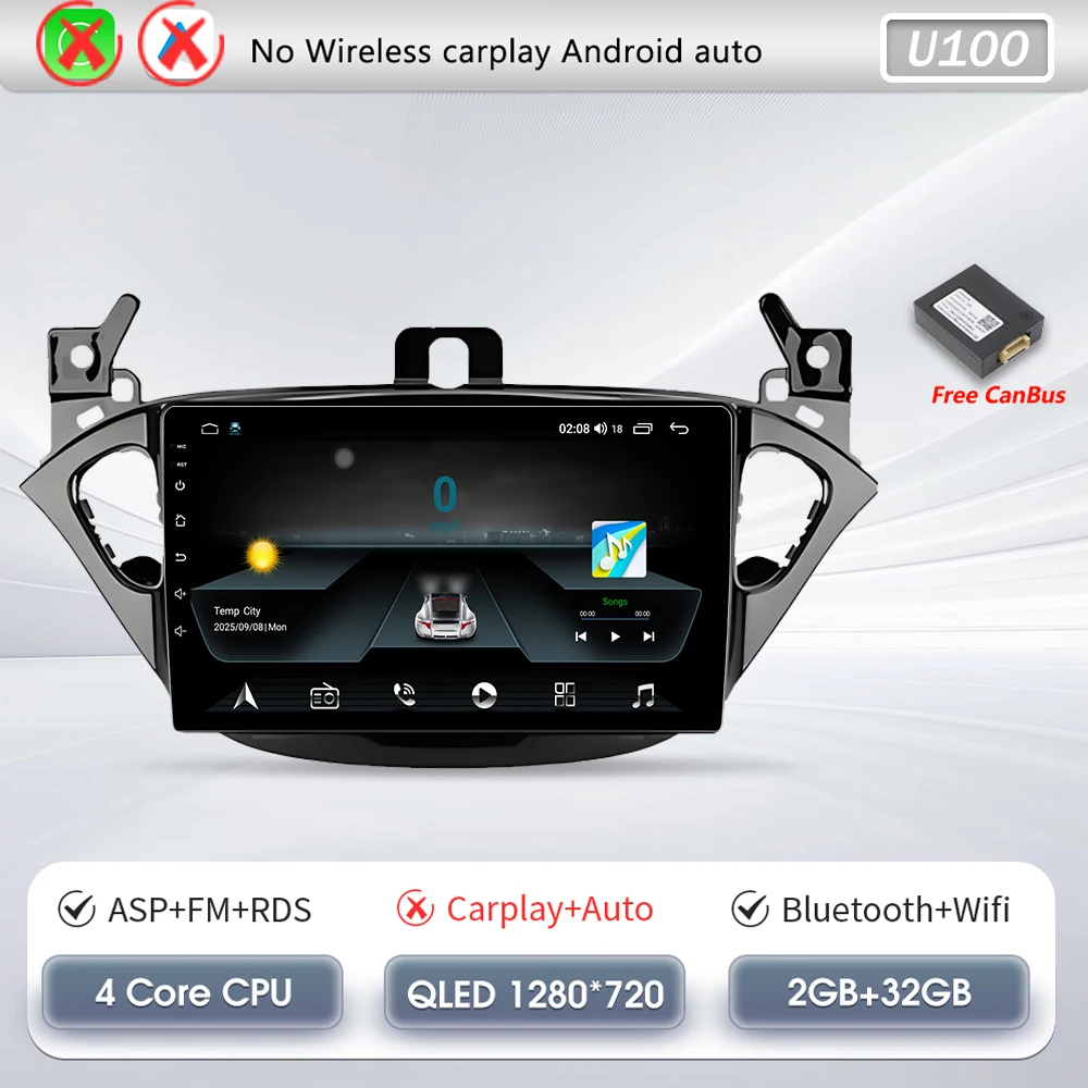 Carplay 2 Din Android 16 autoradio audio multimedia voor Opel Corsa E 2014 2015 - 2019 GPS navigatie autostereo monitor BT WIFI