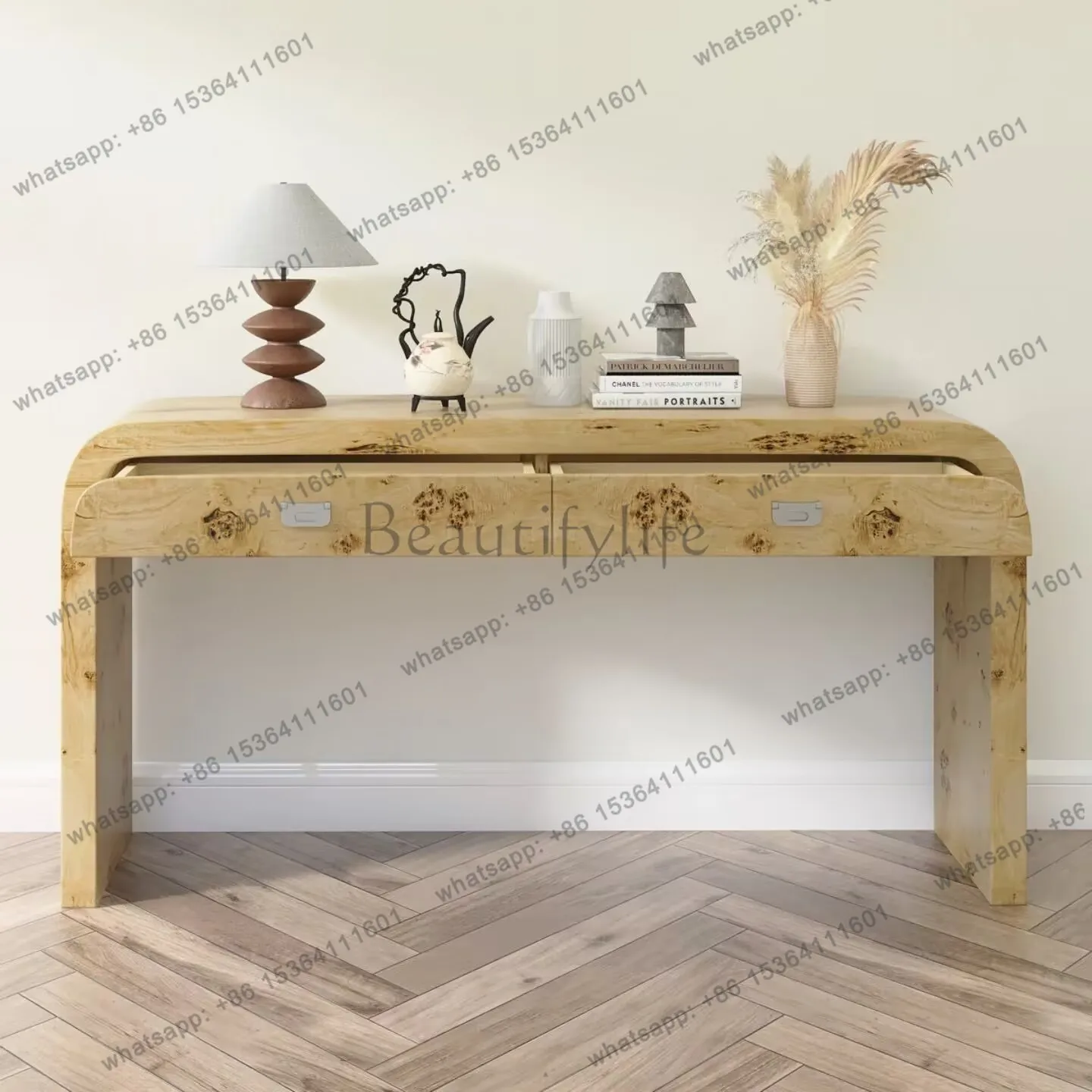 

Retro style solid wood tree tumor bark porch table household wall long case log wind home storage table