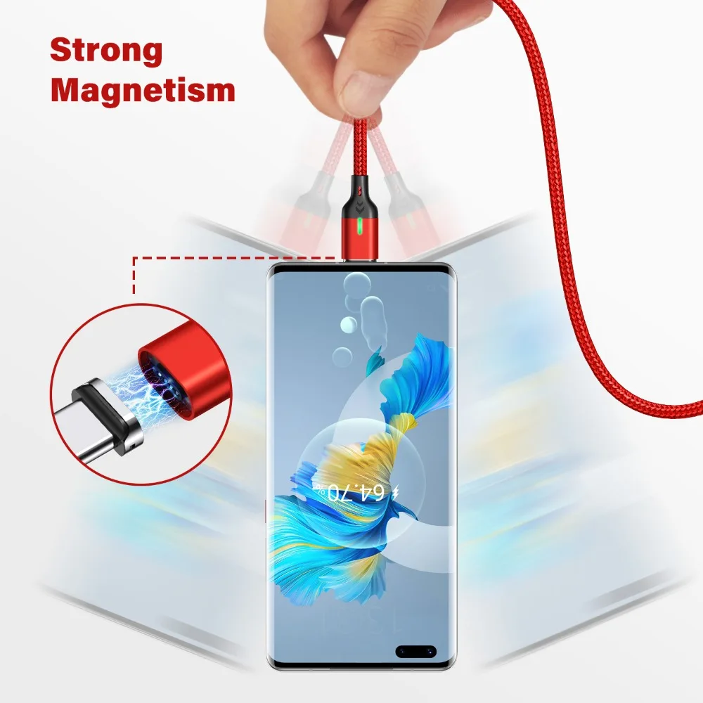 AUFU Magnetic Charging Cable USB Type C Magnetic Phone Charger Cable For Iphone 14 Magnet Cable Micro USB Android Charge Cord