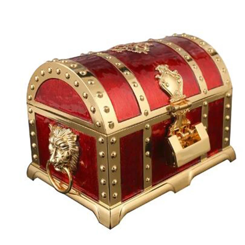 Antique Metal Treasure Box, Large Lockable Double-Layer, European Jewelry Storage Box, Noble and Elegant Retro Home Furnishings